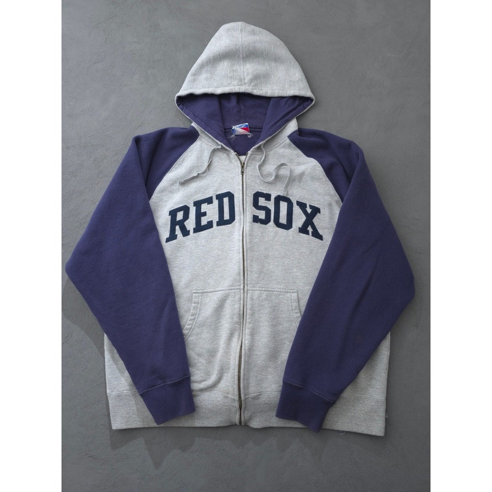 Vintage 90s Majestic Grey Red Sox Zip Hoodie XL Made in USA Y2K Raglan